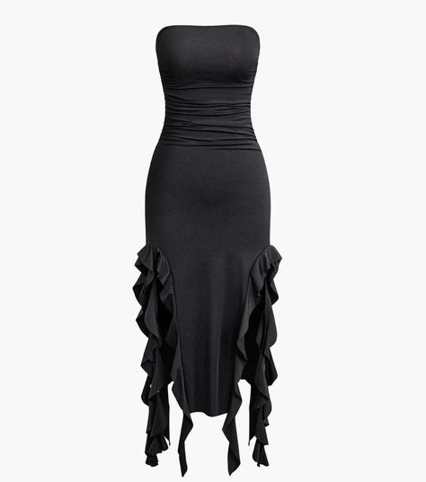 Ruffle hem bodycon dress❤️🖤 Shop now ! Dm us! [bodycon, dress, slim fit, body fit, body fit dress, bodycon dress, red, black, ruffle, ruffle hem , tube dress] Book Closet, Body Fit Dress, Tube Maxi Dress, Tube Maxi Dresses, Easy Hairstyles For Thick Hair, Outerwear Trends, Diy Vetement, Dress Slim, Crop Top Sweater