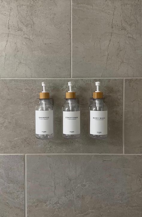 Hotel Soap Dispenser, Shower Holder Shampoo, Shampoo Storage In Shower Diy, Shampoo Conditioner Body Wash Dispenser, Wall Mounted Shampoo Dispenser, Shampoo Holders For Showers, Shampoo Conditioner Dispenser, Shower Dispenser Ideas, Shower Shampoo Holder Ideas