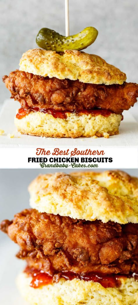 Fried Chicken Biscuits, Cheesecake Strawberries, Chicken Biscuits, Chicken Biscuit, Red Pepper Jelly, Southern Biscuits, Baked Cheesecake, Biscuit Sandwich, Cookies Bars