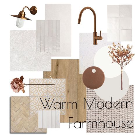 Modern Farmhouse Bathroom Mood Board, White Square Tiles, Modern Farmhouse Interior Design, Farmhouse Interior Design, Minimalist Contemporary, Farmhouse House, Interior Design Mood Board, Decor Bundle, Farmhouse Interior