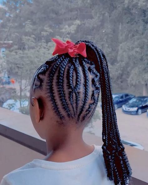 Braided Ponytail With Beads, Kids Feed In Ponytail, Feedin Ponytail, Ponytail Braids For Kids, Kids Braided Ponytail Hairstyles, Braided Up Ponytail For Kids, Kids Braided Ponytail, Feedin Ponytail Braids, Braided Ponytail Hairstyles Black Kids