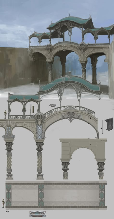 Elvish City Fantasy Art, Fantasy Bridge Concept Art, High Elf Architecture, Elven Architecture Concept Art, Elvish Building, Elven Concept Art, Bridge Fantasy Art, Rivendell Architecture, Fantasy Architecture Concept Art