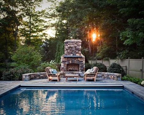 Traditional Pool, Green Giant Arborvitae, Giant Arborvitae, Outdoor Fireplace Designs, Privacy Landscaping, Outdoor Fireplace Patio, Outdoor Gas Fireplace, Backyard Fireplace, Outdoor Fireplaces