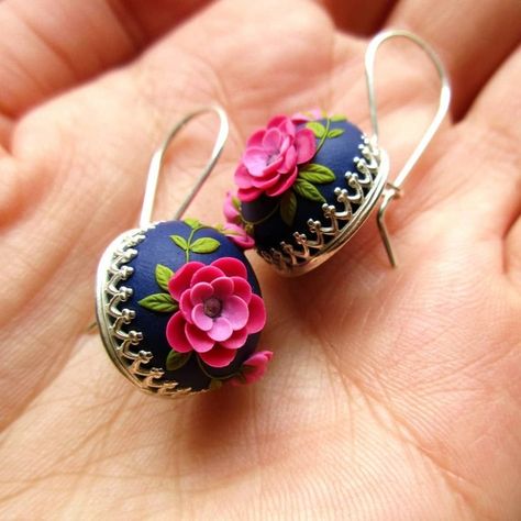 Polymer Clay Jhumkas, Indian Diy, Clay Embroidery, Polymer Clay Embroidery, Jhumka Designs, Antique Jewellery Designs, Jewelry Indian, Handmade Jewelry Designs, Diy Schmuck