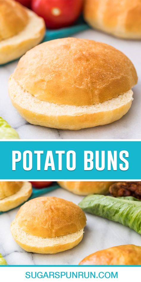 Potato Buns Potato Buns Recipe, Potato Bun Recipe, Potato Buns, Homemade Bread Dough, Chicken Parmesan Sandwich, Burger Buns Recipe, Homemade English Muffins, Homemade Buns, Bread Buns