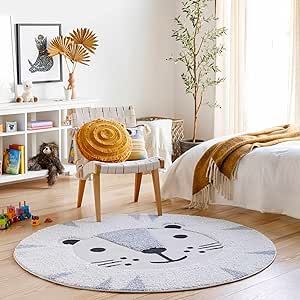 Hauteloom Kids Room, Nursery Round Area Rug - Outdoor Patio Safe - Animal Baby Lion Playroom Carpet - Beige, Gray, Black, Cream - 5'3" Kid Friendly Rugs, Nursery Area Rug, Nursery Animal Prints, Stylish Rugs, Nursery Rugs, Round Area Rugs, Black Rug, Indoor Outdoor Area Rugs, Cool Rugs