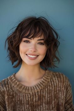 Wavy Layered Bob With Bangs, Short Wavy Hair With Bangs, Winter Short Hair, Products For Short Hair, Easy Short Hair Styles, Short Hair Care, Fine Hair Bangs, A Bob Haircut, Easy Short Hair