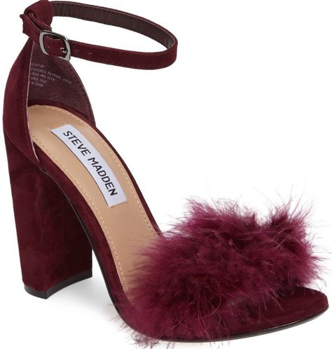 Fluffy Steve Madden 'Carabu' Feathered Ankle-Strap Sandals Senior Hoco, Fluffy Heels, Feather Shoes, Feather Sandals, Cute Shoes Heels, Shoes Steve Madden, Prom Heels, Ankle Strap Shoes, Feather Trim