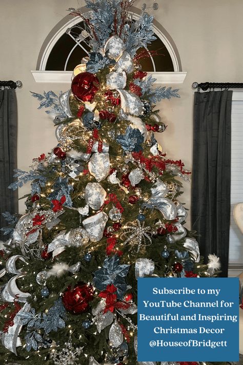 Elevate your holiday decor with a touch of French elegance! Explore our step-by-step guide on creating a French Blue, Red, and White Christmas Tree. Uncover decorating ideas that blend traditional and sophisticated styles for a festive and timeless look. Transform your home into a winter wonderland with this DIY project Red White And Blue Christmas Tree, Blue Red Christmas Tree, Blue And Red Christmas Tree, Silver And Red Christmas Tree, Red White And Blue Christmas, Blue And Red Christmas, Red And Blue Christmas, Christmas Ar, Christmas Tree House