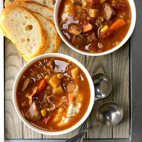 Beef Stew With V8 Juice Crock Pot, Minute Tapioca, Slow Cooker Stew Recipes, V8 Juice, Kitchen Bouquet, Crockpot Soups, Slow Cooker Stew, Beef Barley, Beef Barley Soup