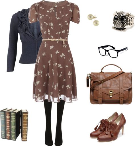 with a structured cardigan or jacket. and tan fishnes! BAG (love, love, love) Cool Librarian Outfit, Colorful Librarian Outfit, Fun Librarian Outfits, Retro Librarian Style, What The Librarian Wore, Structured Cardigan, Librarian Chic Outfits, Librarian Fashion, Aurora Teagarden