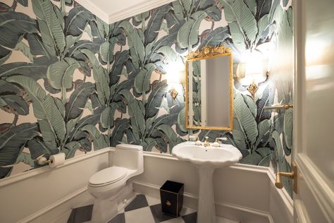 Dallas Lifestyle Blogger, Home Interiors, Dream Powder Room, Hollywood Regency Decor, Powder Room Reveal, Decorator's Best, Hollywood Regency Interior Design, Luxury Home, The Iconic Beverly Hills Banana Leaf Wallpaper, Martinique Wallpaper, Palm Print, Dorothy Draper Hollywood Regency Wallpaper, Beverly Hills Hotel Wallpaper, Regency Bathroom, Hollywood Regency Interior Design, Regency Interior Design, Hollywood Regency Bathroom, Martinique Wallpaper, Regency Interior, Hollywood Regency Interior