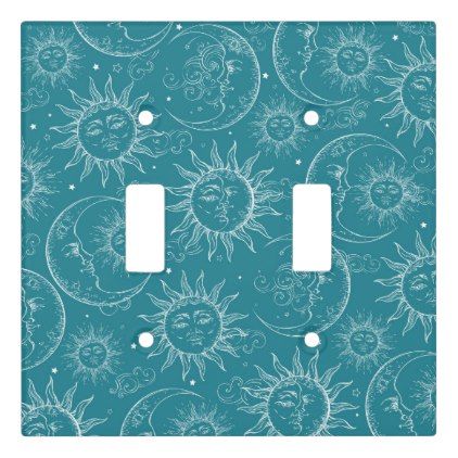 Teal Magic Vintage Celestial Sun Moon Stars Light Switch Cover - antique gifts stylish cool diy custom Vintage Celestial, Stars Light, Antique Gifts, Diy Light, Celestial Sun, Retro Stuff, Sun Moon Stars, Antique Gift, Light Switch Cover