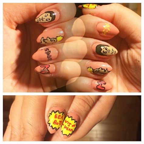 Beavis & Butthead nail art Beavis And Butthead Nails, Beavis And Butthead, Manicure, Nail Designs, Nail Art, Nails, Film, Books, Music