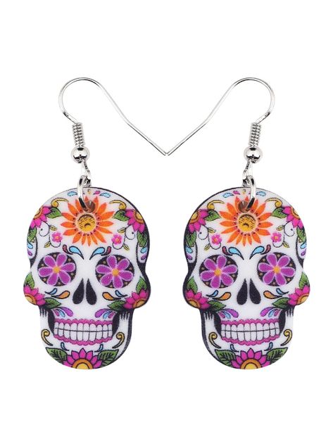 Fashionable Acrylic Halloween Sugar Skull Earrings Dangle Charms Jewelry Gifts for Women Girls Accessories CharmsI discovered amazing products on SHEIN.com, come check them out! Sugar Skull Earrings, Skeleton Earrings, French Hook Earrings, Food Earrings, Punk Jewelry, Festival Jewelry, Shrink Plastic, Flower Skull, Skull Earrings