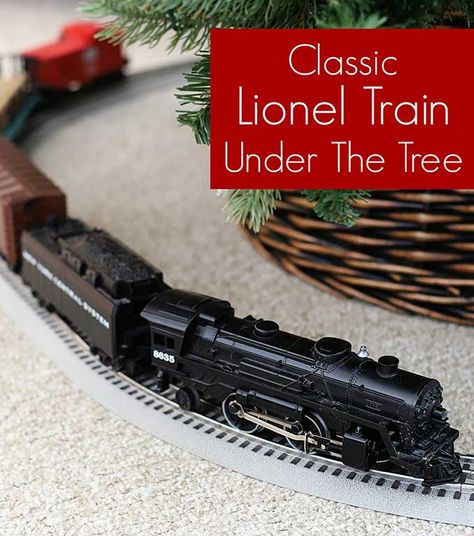 A Lionel train is a fun and classic addition for under the Christmas tree! #christmasdecor #vintagechristmas #lionel #lioneltrainsets Train Set Around Christmas Tree, Christmas Train Under Tree, Train Under Christmas Tree Ideas, Christmas Trains, Train Around Christmas Tree Ideas, Train Christmas Tree, Christmas Tree Train Ideas, Christmas Train Decorations, Christmas Train Display