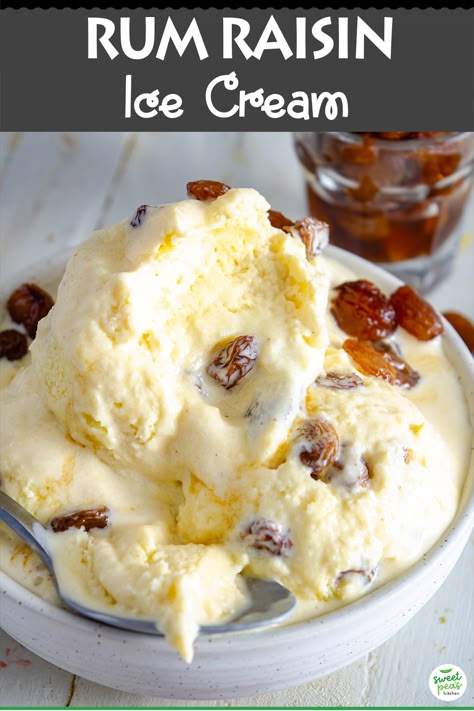 Rum Raisin Ice Cream Rum And Raisin Ice Cream, Homemade Rum, Rum Raisin Ice Cream, Rum And Raisin, Homemade Ice Cream Recipes Machine, Ice Cream Recipes Machine, Cuisinart Ice Cream, Custard Ice Cream, Sorbet Ice Cream