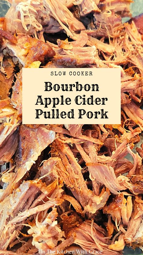 Our Bourbon Apple Cider Pulled Pork Sandwiches are AMAZING! The pork is tender and juicy and so yummy! Made in the slow cooker, this recipe is great for holidays, get togethers, parties and having friends over for the football game! #bourbon #pulledpork #applecider #bourbonapple #pulledporksandwiches #pulledporkrecipe #thebestpulledpork #sandwiches #porkrecipes #slowcooker #crockpot #easydinnerideas #dinnerrecipes #porkroast #porkshoulder Apple Cider Pulled Pork, Bourbon Apple Cider, Slow Cooker Recipes Pork, Date Night Recipes, Pulled Pork Recipes, Tailgate Food, Slow Cooker Pork, Chicken Wing Recipes, Crockpot Recipes Slow Cooker