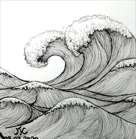 Waves Ink Drawing, Ocean Waves Drawing, Ocean Wave Drawing, Ocean Drawing, Wave Drawing, Human Animal, Lino Prints, Drawing Conclusions, Waves Line