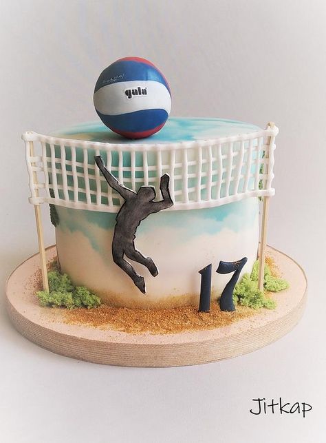 Volleyball cake by Jitkap Volleyball Themed Cake, Volleyball Cake Ideas, Cake Volleyball, Volleyball Birthday Cakes, Volleyball Party Decorations, Volleyball Cupcakes, Volleyball Cake, Volleyball Birthday Party, Volleyball Party