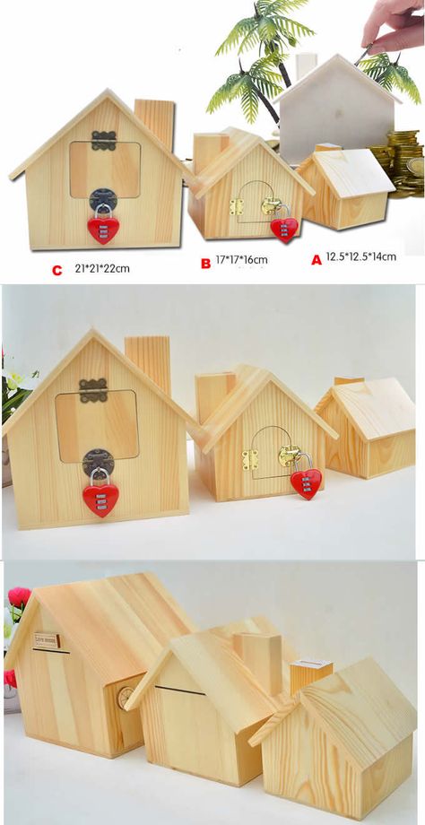 Wood House Money Box Piggy Bank Palette Outdoor Furniture, Piggy Bank Diy, Wooden Piggy Bank, Wooden Money Boxes, Diy Money, Wood House, Kids Wood, Creation Couture, Woodworking Projects Plans