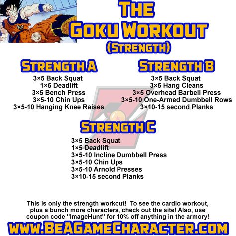 The Goku Strength workout! Goku Workout Routine, Super Saiyan Workout, Saiyan Workout, Goku Workout, Anime Workouts, Super Saiyan 2, Hero Outfits, Barbell Press, Nerd Fitness