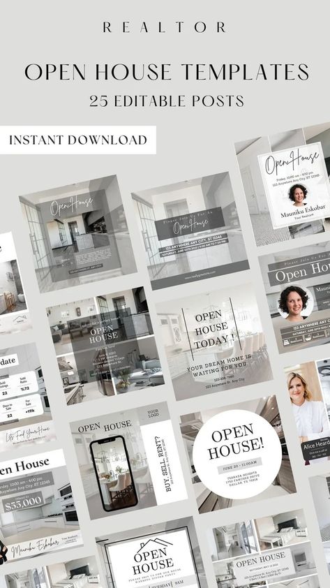 Open House Instagram Post Template Social Media Template Open House Realtor Template Real Estate Open House Insta Template Grey Open House - Etsy UK Insta Template, Open House Real Estate, Open House Signs, Real Estate Agent Marketing, Folder Templates, Template Social Media, House Template, Real Estate Templates, Marketing Template