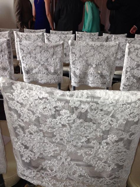 Beautiful scalloped lace chair covers Lace Chair Covers, Wedding Chair Decorations, Wedding Lace, Wedding Chairs, Lace Weddings, Scalloped Lace, Florida Home, Chair Covers, Chair Cushions