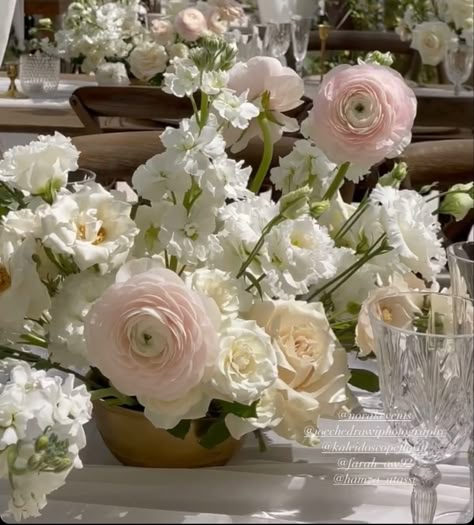 Neutral Round Table Wedding, Pale Pink And White Wedding Flowers, Light Pink And White Floral Arrangements, Blush Pink And Sage Green Wedding Flowers Centerpieces, Light Pink And White Flowers, Pink And White Flowers Wedding, Pink And White Wedding Florals, Tall Flower Arrangements Wedding, Blush Floral Arrangements