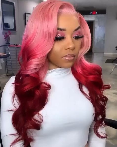 Pinkish Girl Hair Extensions™️ on Instagram: “Yessss...let’s get into this pink & red starburst color combo.😜 Who rockin’ with it⁉️ **hair inspiration** 📸 @stylesbydemi_ 🔥…” Birthday Hairstyle, Woman Hairstyles, Lace Fronts, Human Wigs, Remy Human Hair Wigs, 22nd Birthday, Colored Wigs, Hairstyle Gallery, Front Lace Wigs Human Hair