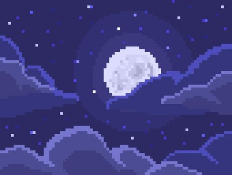 Pixel Moon Gif, Pixel Night Sky, Pixel Art Night Sky, Sky Pixel Art, Night Pixel Art, Night Sky Drawing, Night Sky Landscape, Pixel Art Landscape, Modele Pixel Art