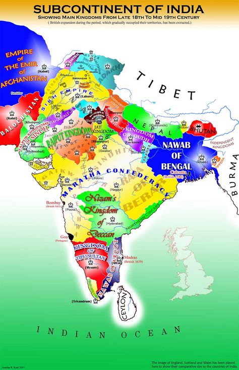 Map of the Indian Sub-continent showing native Kingdoms before there annexation by the British Empire. Vedic Civilization, Ancient India Map, Indian Map, India World Map, Continent Map, Map Of India, General Studies, The British Empire, Indian History Facts