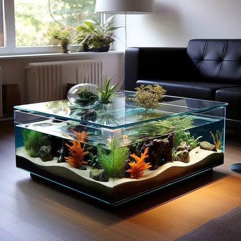 An elegant coffee table with luxurious design and sophisticated decor. Room Aquarium, Table Aquarium, Fish Tank Coffee Table, Aquarium Coffee Table, Garden Pond Design, Aquarium Ideas, Interior Design Your Home, Ideas For Living Room, Aquarium Design