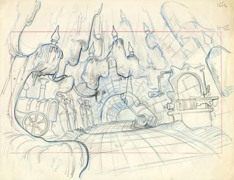 1 of 3 : Don Bluth THE SECRET OF NIMH Animation Layout Drawing, 1982 Secret Of Nimh Art, Don Bluth Animation, Don Bluth Backgrounds, Animation Layout Design, Fill Sketchbook, Don Bluth Art, Disney Storyboard, Sketch Composition, Layout Animation