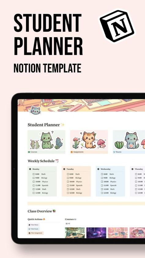 #Kawaii #Notion_For_Teachers #Notion_Student_Dashboard #Assignments_Tracker Notion Student Dashboard, Language Study Planner, School Trip Packing, Notion Student Planner, Student Planner Template, Pink Notion Template, Notion School, Knowledge Aesthetic, School To Do List