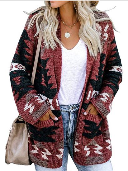 Ferbia Women Boho Cardigan Aztec Open Front Loose Slouchy Sweaters Tribal Long Sleeve Knitted Christmas Jacket Coat Cardigan Verde, Short Crochet, Cardigan Plus Size, Christmas Cardigan, Winter Vest, Knitting Women Cardigan, Long Sleeve Knitted Cardigan, Cardigan Sweaters, Cardigan Sweater Coat