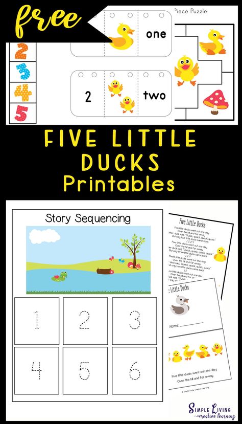 Five Little Ducks Printables Preschool Duck Activities, Five Little Ducks Craft, 5 Little Ducks Activities, Five Little Ducks Activities, Pond Activities, First Day Printable, 5 Little Ducks, Writing Activities For Preschoolers, Five Little Ducks