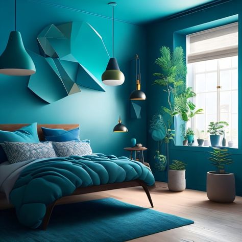 Blue Green Bedroom, Airbnb Aesthetic, Caravan Diy, Blue Green Bedrooms, Bedroom Moodboard, Teal Rooms, Green Bedroom Design, House Bedroom Ideas, Bedroom Turquoise