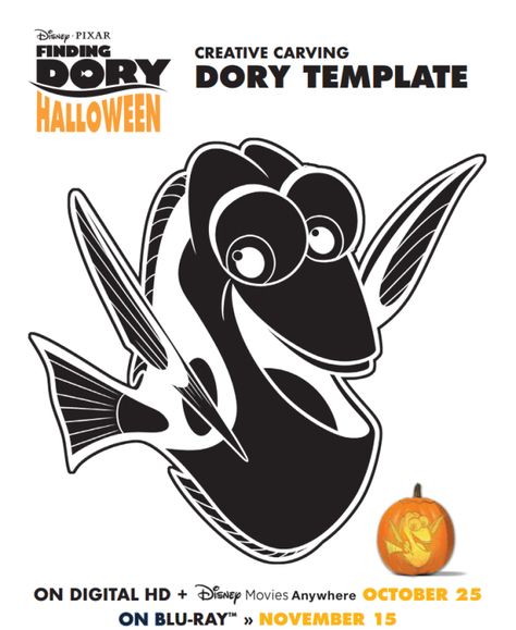 Free FINDING DORY Pumpkin Stencil and Halloween Activities! Nemo Pumpkin Carving, Nemo Pumpkin, Disney Pumpkin Carving Patterns, Pumpkin Stencils Free, Pumpkin Carving Stencils Free, Cartoon Template, Pumpkin Carving Stencils, Disney Pumpkin Carving, Halloween Pumpkin Carving Stencils