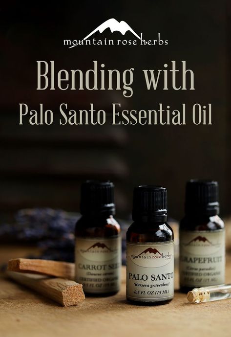 4 Palo Santo Essential Oil Blend Recipes for Clarity: With such a complex aroma profile, Palo Santo can be tricky to blend. We're here to help with four essential oil combinations to help ground, energize, and soothe the senses! Mountain Rose Herbs Recipes, Oils And Their Benefits, Palo Santo Essential Oil, Body Care Recipes, Crunchy Mama, Essential Oil Combinations, Recipes Learn, Mountain Rose, Mountain Rose Herbs