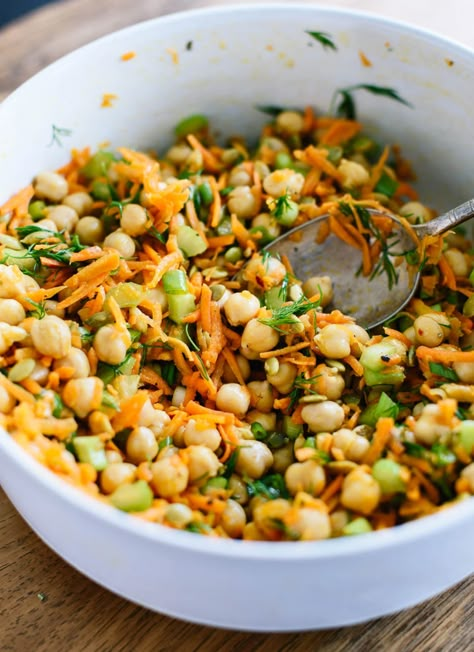 Chickpea Salad with Carrots and Dill - Cookie and Kate Pea And Carrot Salad, Chickpea Dill Salad, Chickpea Lunch Ideas, Dill Chickpea Salad, Salad With Carrots, Chickpea Salad Recipe, Cheesy Nachos, Cookie And Kate, Cuisinart Food Processor