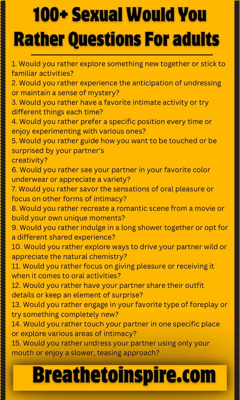 67  Finest Hot Seat Questions For Couples Would You Rather Game For Couples, Adult Would You Rather Questions, Would U Rather Questions Dirty, Question Of The Day Adults, Adult Questions Games, Would You Rather Questions Dirty, Would You Rather Questions Juicy, Spicy Would You Rather Questions, Spicy 21 Questions