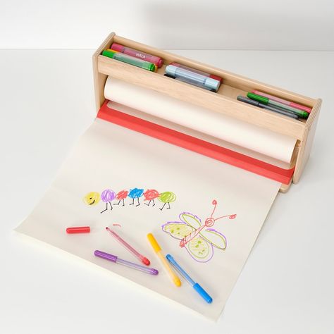 MÅLA paper roll holder with storage - IKEA Ikea Mala, Drawing Paper Roll, Modeling Dough, Lego Boxes, Paper Roll Holders, Wax Crayons, Childrens Table, Kids Art Supplies, Kids' Desk