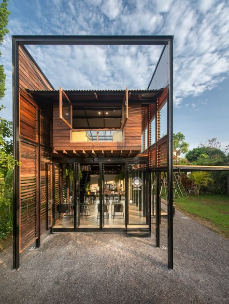 Gallery of Pasang / BodinChapa Architects - 9 Small Villa, Steel Frame House, Container Buildings, Creative Architecture, Container Architecture, Narrow House, Casa Container, Container House Design, Steel House