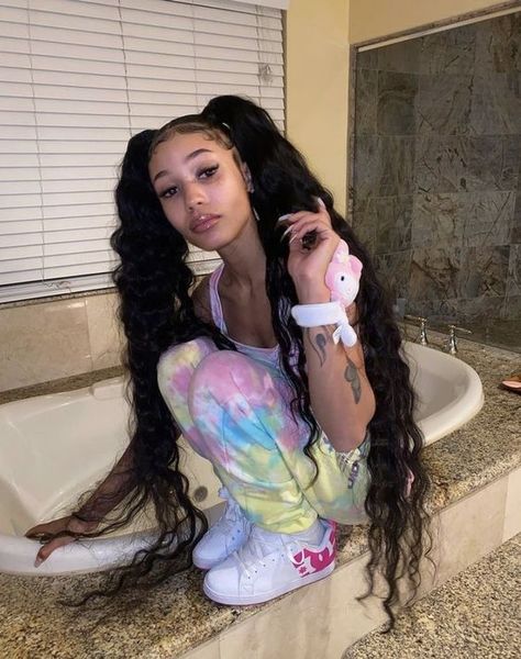 Coi Leray, Two Ponytails, Wavy Ponytail, Swag Girl Style, Girls Hairstyles Braids, High Ponytails, Baddie Hairstyles, Black Girls Hairstyles, Aesthetic Hair