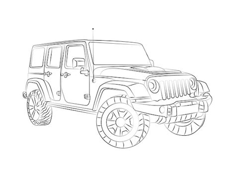 Jeep Outline, Jeep Drawing, Sport Drawing, Car Outline, Sports Drawings, Cars Coloring, Bike Sketch, Cars Bikes, Matchbox Art