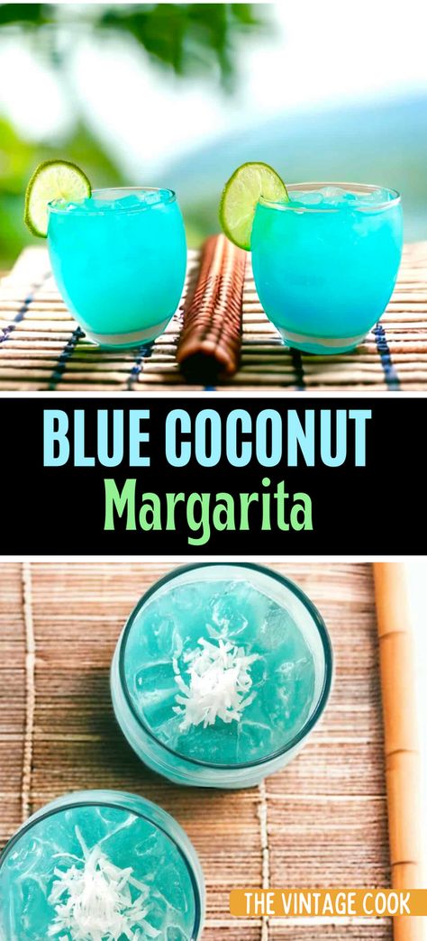 Lots of Coconut Flavor to this Blue and Lime Cocktail! 
My Blue Coconut Margarita Drink takes you on a tropical get-away. I serve these with a block ice cube and no sugar or salt on the rim. This is one of my favorites inspired by a recipe I had at a top notch restaurant. Blue Coconut Margarita, Blue Margarita Recipe Curacao, Blue Coconut Cocktail, Coconut Tequila Drinks 1800, Blue Caraco Drinks, Drinks With Blue Curacao, Cocktail Recipes Pitcher, Coconut Lime Margarita Recipe, Blue Margarita Recipe