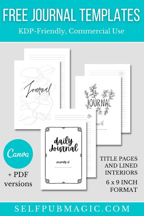 Dreaming of self-publishing your own journals? Don’t let the interior design hold you back! Get three free journal interiors (plus their Canva templates) to kick-start your publishing. It can take forever to design KDP-friendly journal interiors that compliment your awesome cover concepts. Getting the right proportions, margins, line weights, and font can be confusing. I’ve spent years designing journals and books for bestselling authors and now I’m here to share evergreen designs with you! Free Kdp Templates, Free Kdp Interior Templates, Kdp Cover Design, Kdp Journal Ideas, Kdp Templates Free, Canva Journal Template, Kdp Planner, Kdp Ideas, Kdp Journals