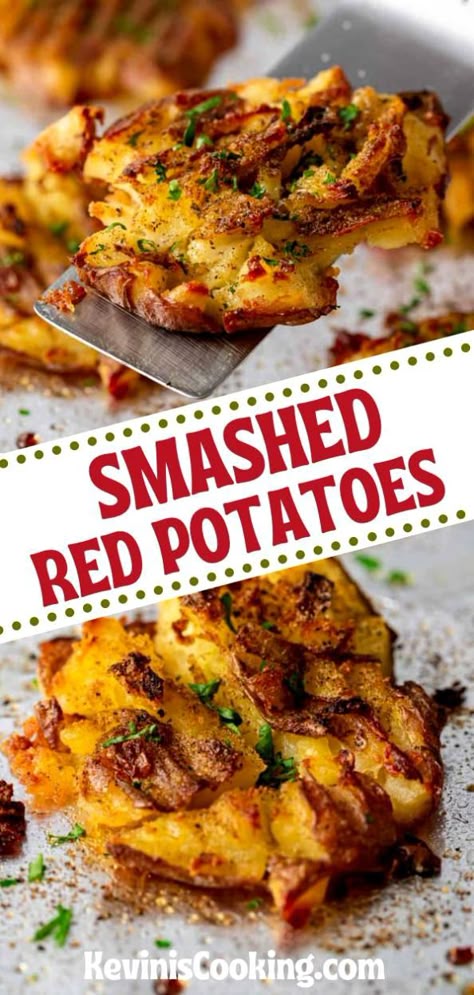 Fried Smashed Red Potatoes, Smashed Potatoes Red, Pioneer Woman Smashed Red Potatoes, Dinners With Red Potatoes, Smash Red Potatoes Recipe, Best Smashed Red Potatoes, Smash Red Potatoes, Smashed Red Skin Potatoes, Red Potato Smashed Potatoes