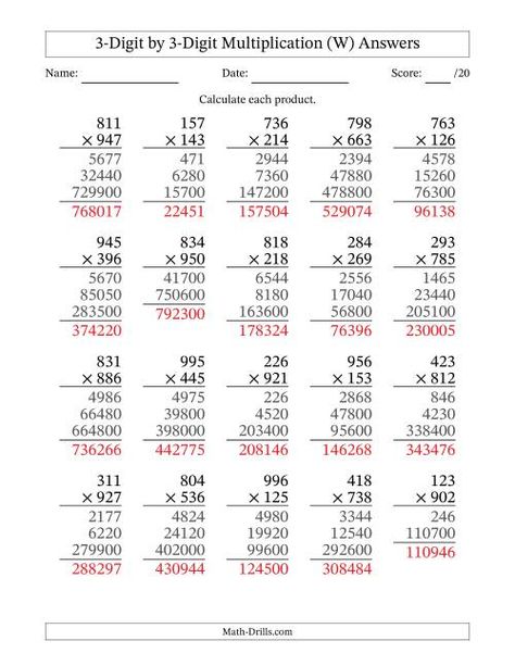 The Multiplying 3-Digit by 3-Digit Numbers (W) math worksheet page 2 Long Multiplication Worksheets, Long Multiplication, Easy Math Worksheets, Money Math Worksheets, Multiplication Facts Worksheets, Christmas Math Worksheets, Math Addition Worksheets, Math Drills, Mathematics Worksheets